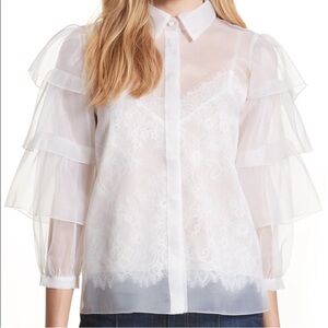 Alice + Olivia Mary Alice Organza Silk Blouse Womens S Chiffon Fairy Coquette